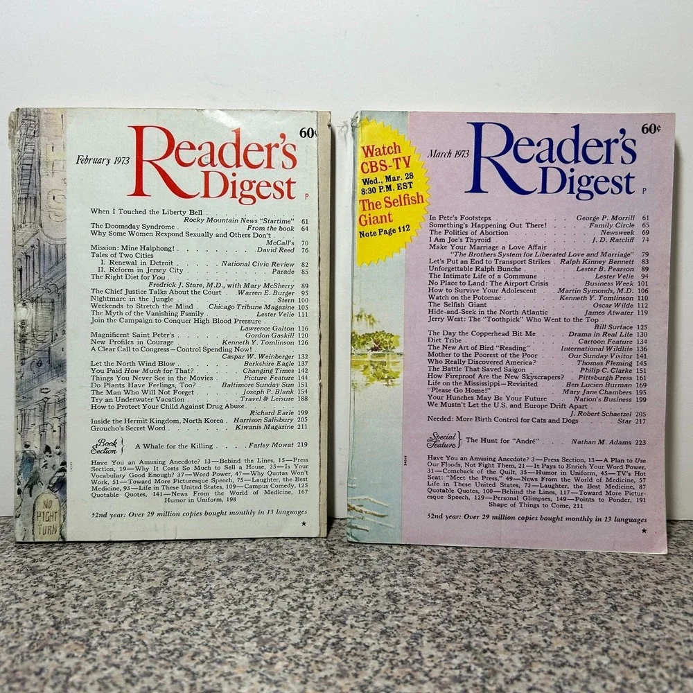 1973 February March READER'S DIGEST MAGAZINE Vintage History Short Stories Funny